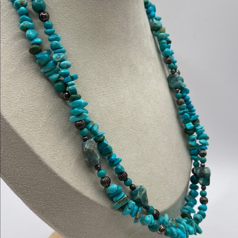 Carolyn Pollack Sterling Silver 925 Blue Turquoise Long Necklace 36”L Western - Picture 3 of 9